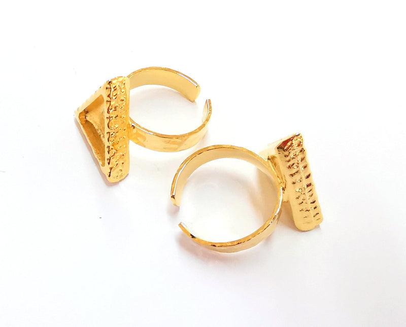 Ring Blank Setting Textured Base Bezel inlay Ring Backs Glass Cabochon Mounting Adjustable Shiny Gold Plated (13x13mm bezel ) G20954
