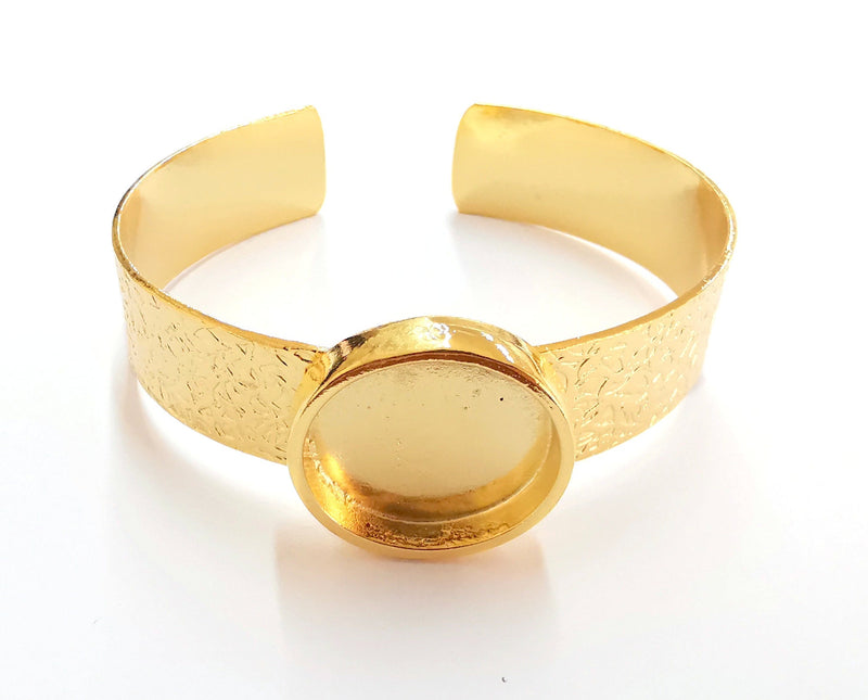 Bracelet Blank Resin Bangle Dry Flower inlay Blank Cuff Bezel Glass Cabochon Base Textured Adjustable Shiny Gold Plated (22mm ) G20955