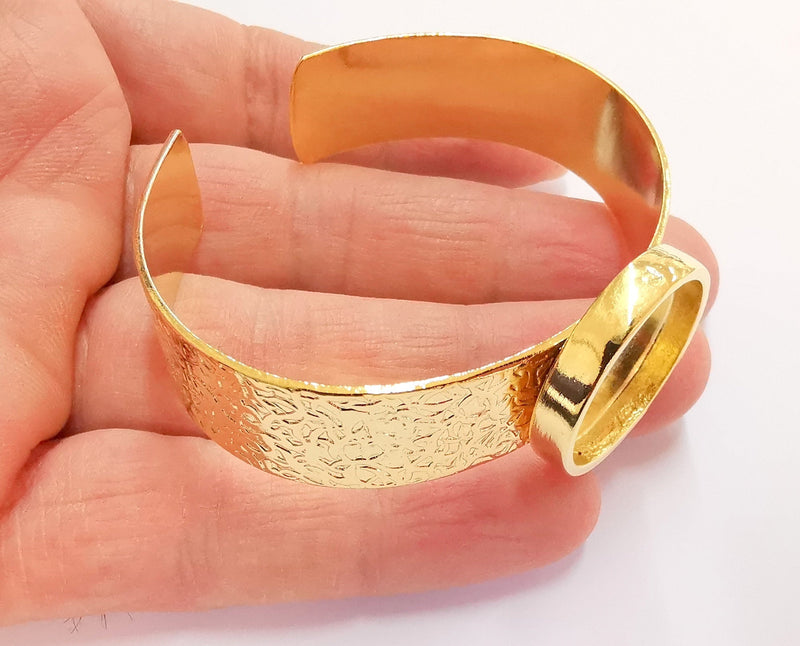 Bracelet Blank Resin Bangle Dry Flower inlay Blank Cuff Bezel Glass Cabochon Base Textured Adjustable Shiny Gold Plated (22mm ) G20955