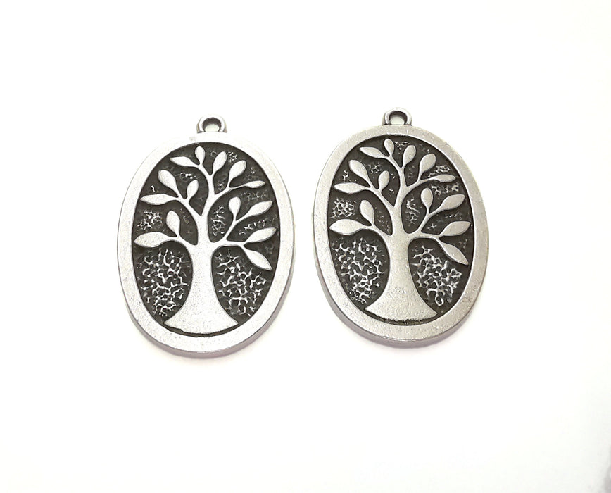 2 Tree Charms Antique Silver Plated Charms (38x25mm)  G20619