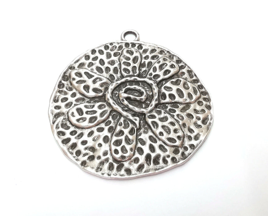 Flower Pendant Antique Silver Plated Pendant (69x65mm)  G20620