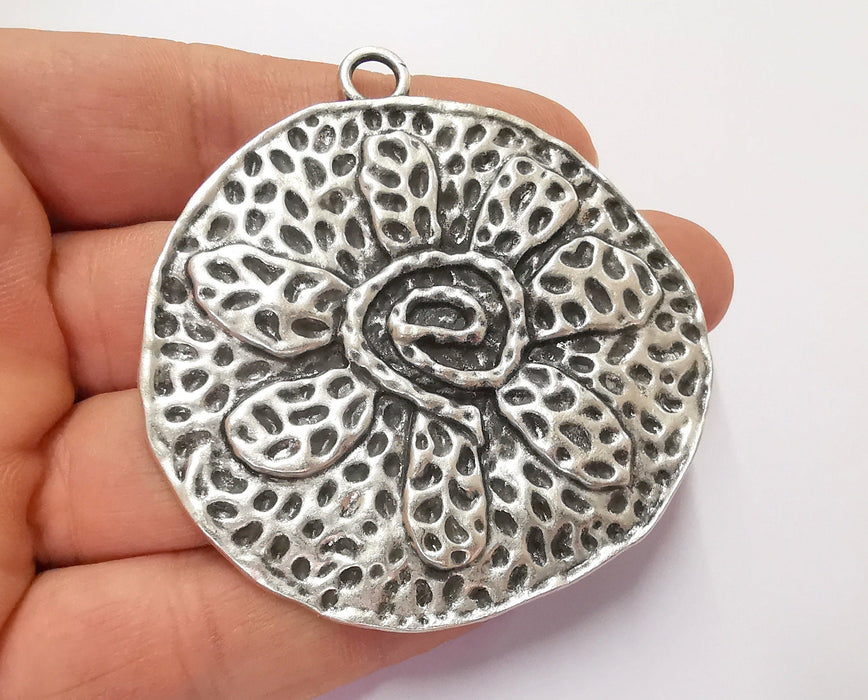 Flower Pendant Antique Silver Plated Pendant (69x65mm)  G20620