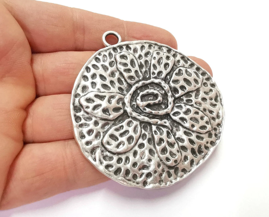 Flower Pendant Antique Silver Plated Pendant (69x65mm)  G20620