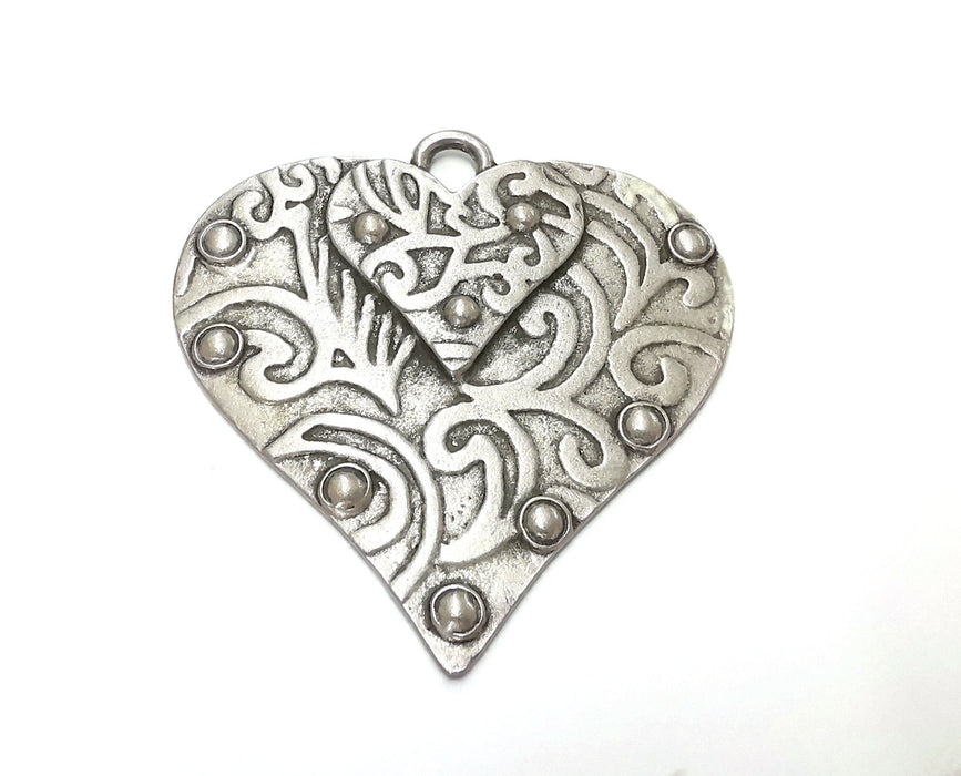 Heart Pendant Antique Silver Plated Pendant (55x55mm)  G20621