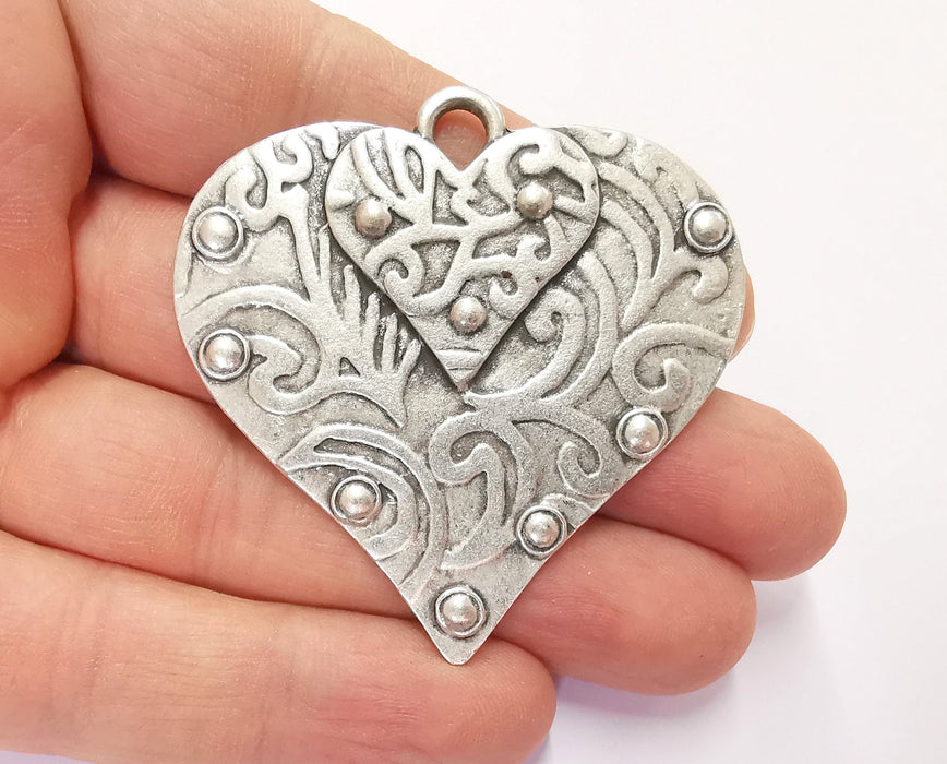 Heart Pendant Antique Silver Plated Pendant (55x55mm)  G20621