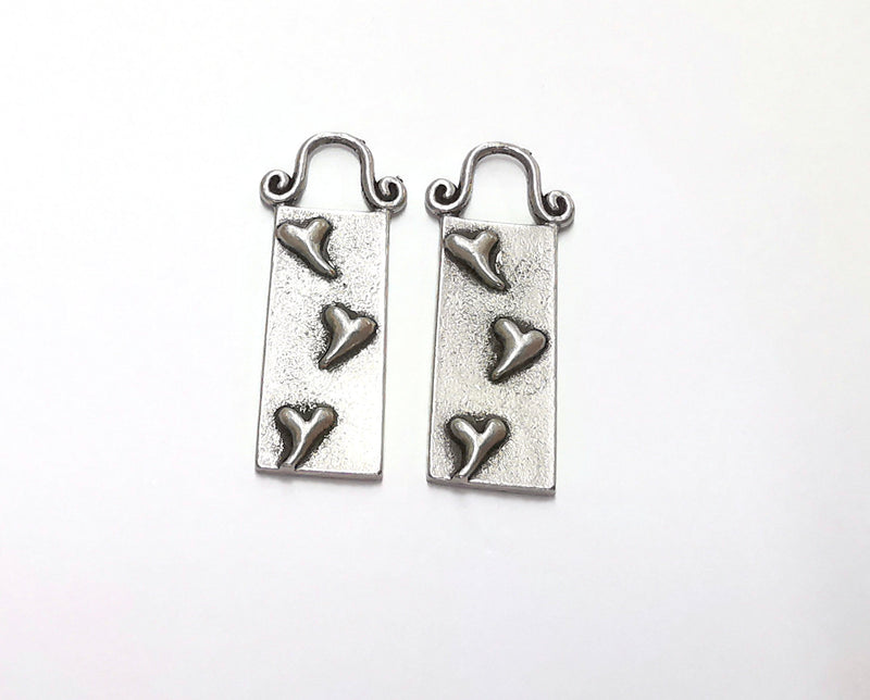 2 Hearts Charms Antique Silver Plated Charms (30x12mm) G20622