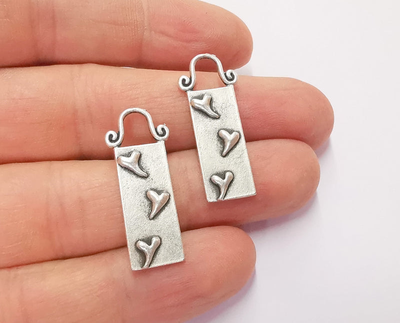 2 Hearts Charms Antique Silver Plated Charms (30x12mm) G20622