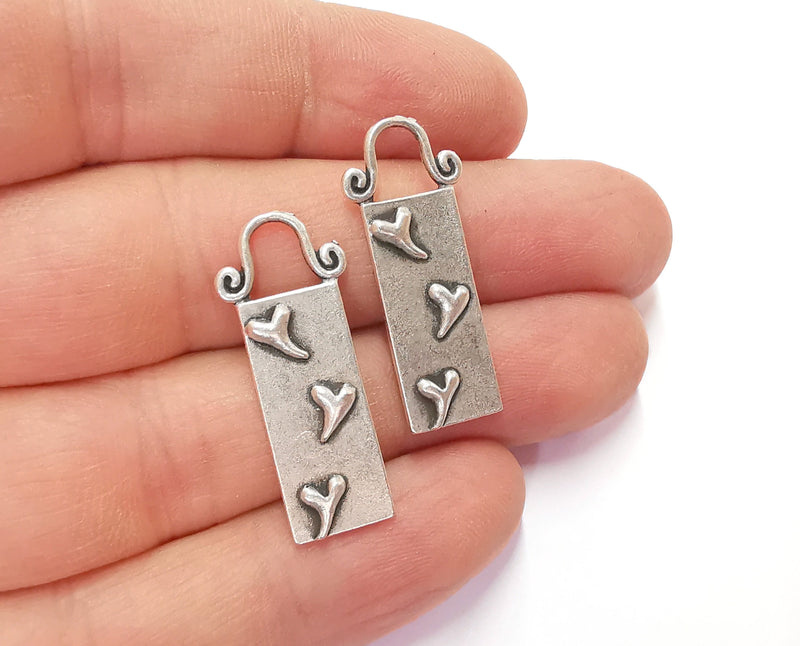 2 Hearts Charms Antique Silver Plated Charms (30x12mm) G20622