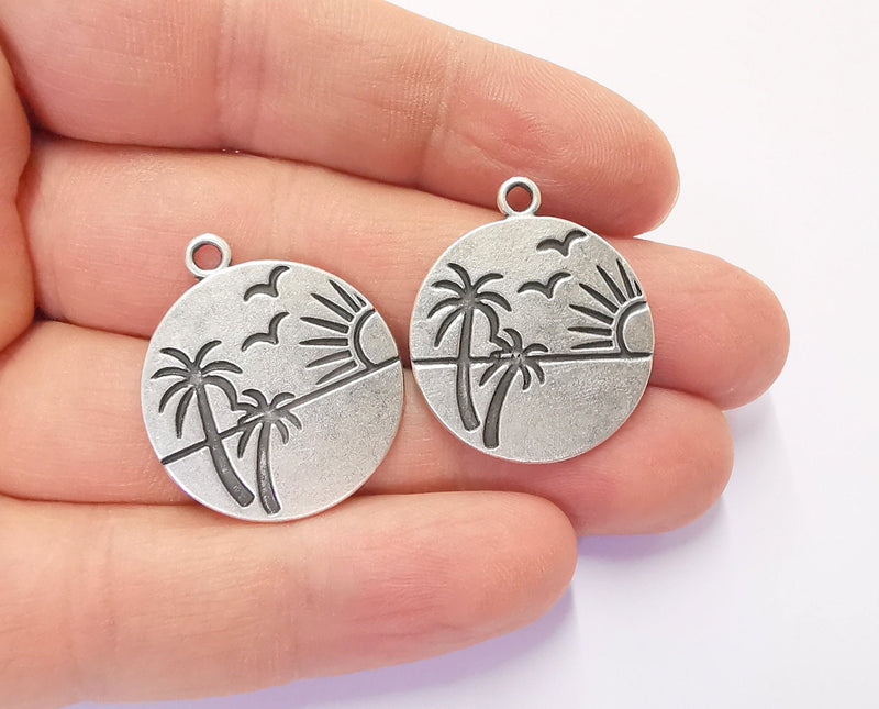 2 Summer Charms Antique Silver Plated Charms (30x25mm)  G20625