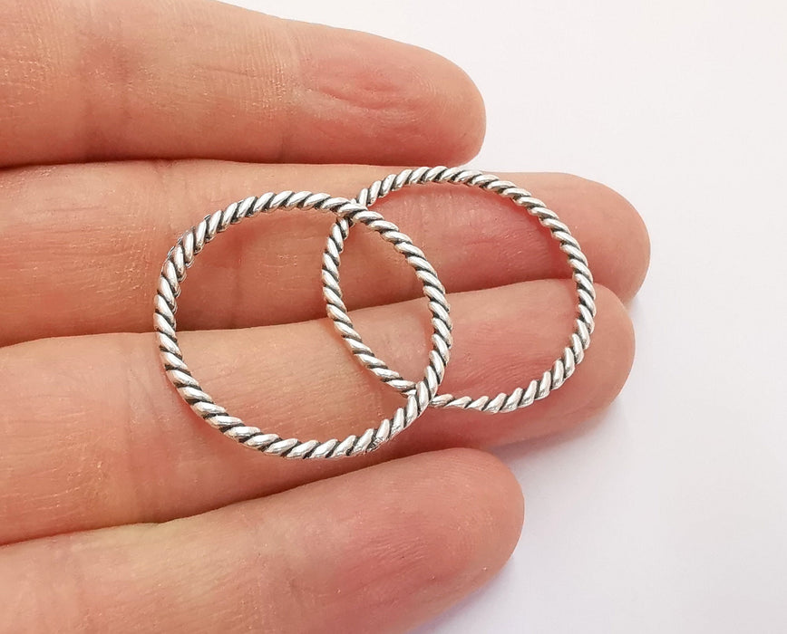 10 Twisted Circle Findings Antique Silver Plated Circle (30 mm)  G20626