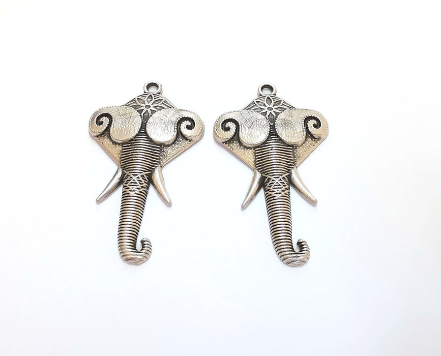 2 Elephant Charms Antique Silver Plated Charms (44x26mm)  G20628