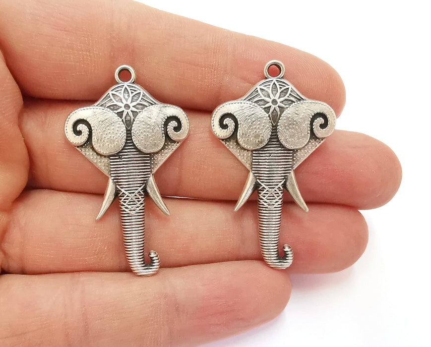 2 Elephant Charms Antique Silver Plated Charms (44x26mm)  G20628