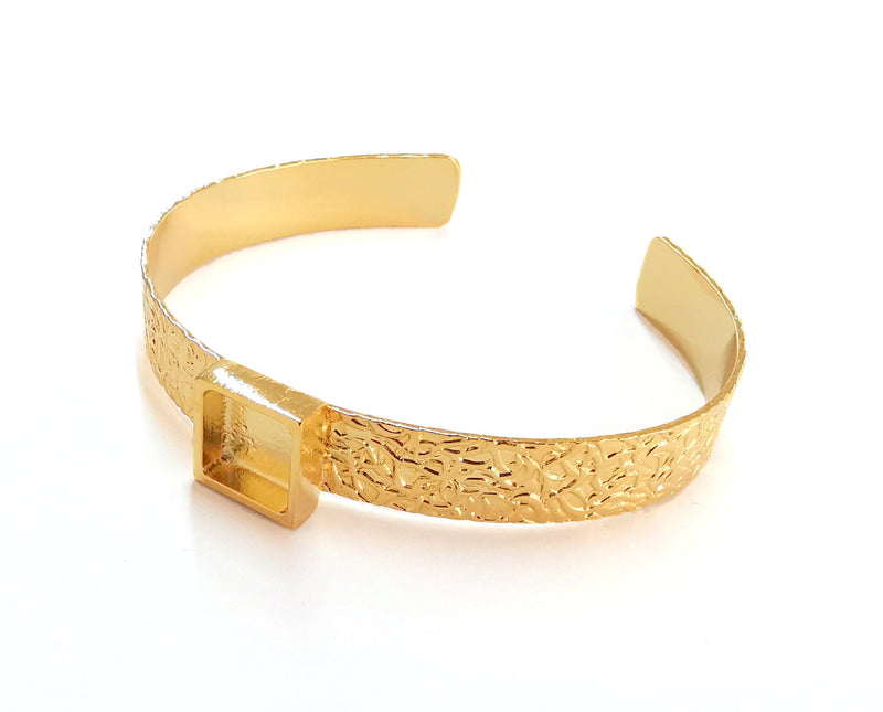 Bracelet Blank Resin Bangle Dry Flower inlay Blank Cuff Bezel Glass Cabochon Base Textured Adjustable Shiny Gold Plated (10x10mm ) G20959