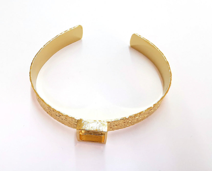 Bracelet Blank Resin Bangle Dry Flower inlay Blank Cuff Bezel Glass Cabochon Base Textured Adjustable Shiny Gold Plated (10x10mm ) G20959