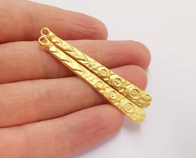 2 Gold Charms Gold Plated Charms (60x7mm)  G18059