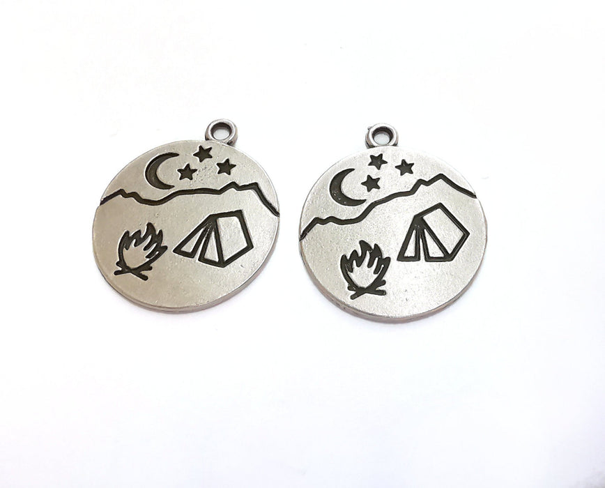 2 Moon Star Campfire Charms Antique Silver Plated Charms (29x25mm)  G25121