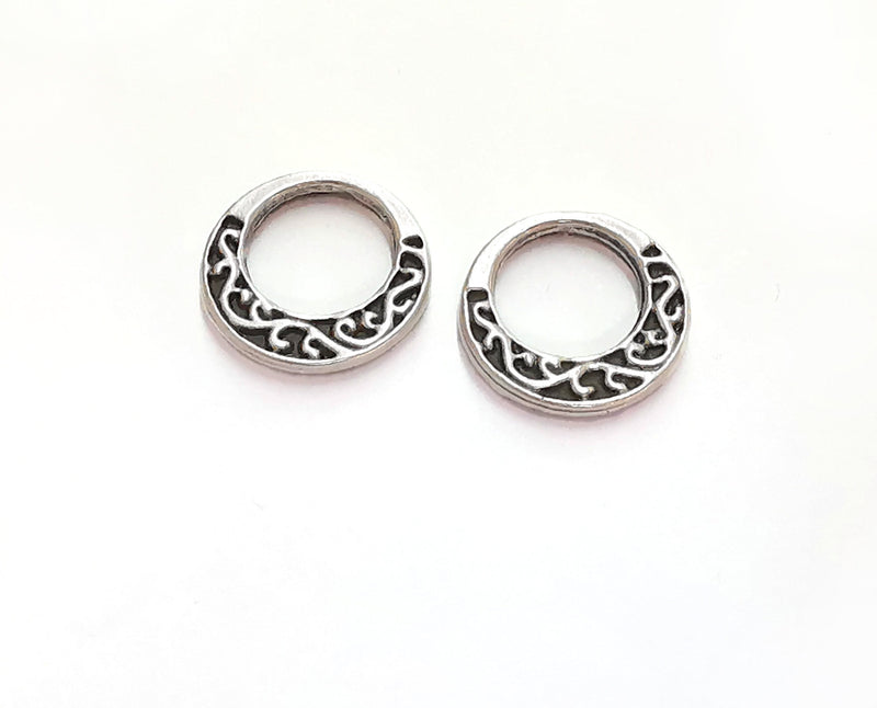 5 Silver Double Side (Both Side Same) Charms Antique Silver Plated Charms (16mm)  G20966