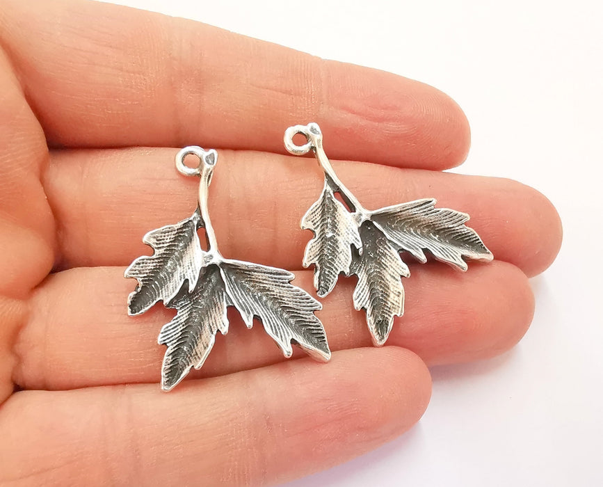 4 Silver Leaf Branch Charms Antique Silver Plated Charms (35x30mm) G20634