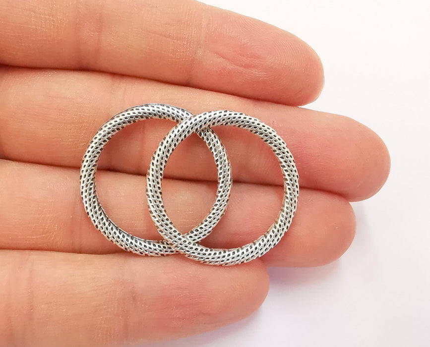 4 Textured Circle Antique Silver Plated Findings (29mm) G20636