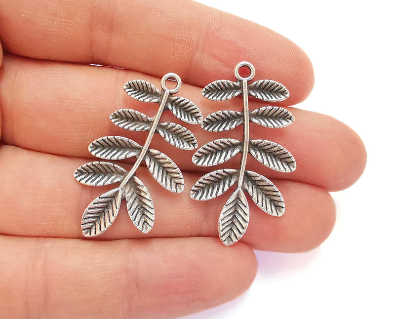 4 Leaves Branch Charms Antique Silver Plated Charms (38x21mm) G20639