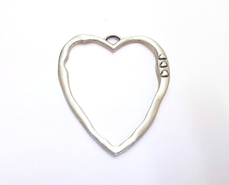 2 Heart Charm Antique Silver Plated Charms (50x43 mm)  G20648