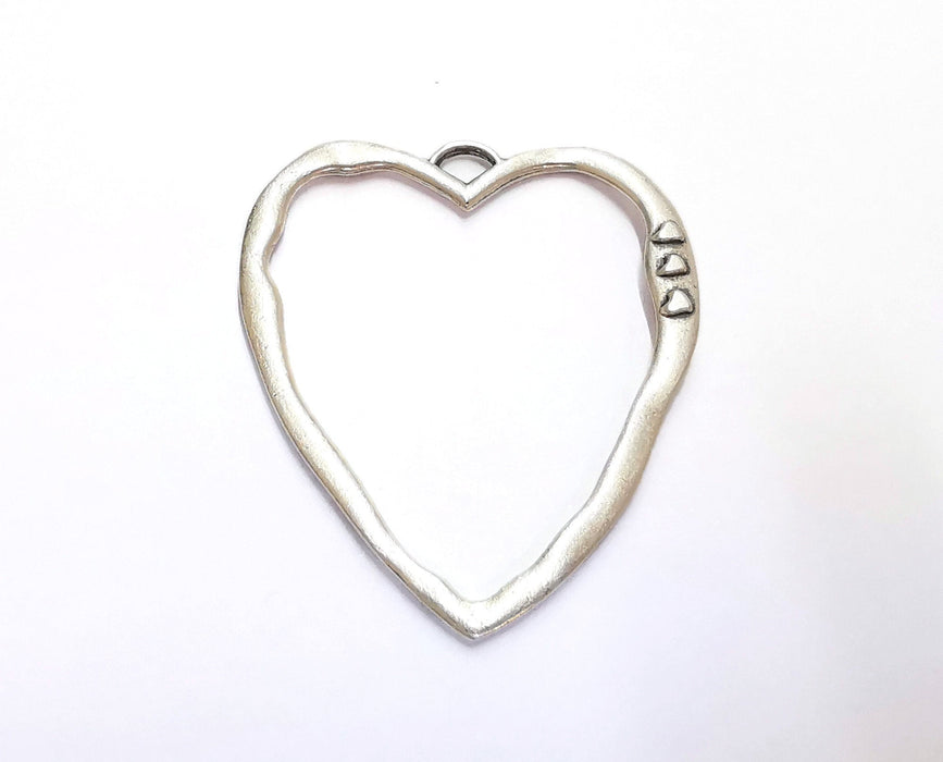 2 Heart Charm Antique Silver Plated Charms (50x43 mm)  G20648