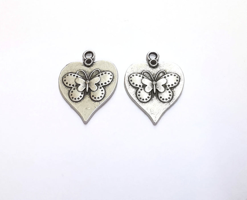 4 Heart Butterfly Charms Antique Silver Plated Charm (25x20mm) G20649