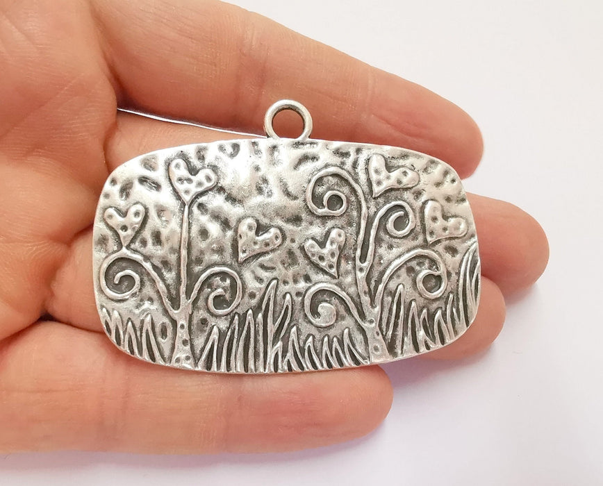 Flowers Pendant Antique Silver Plated Pendant (46x65mm)  G22218