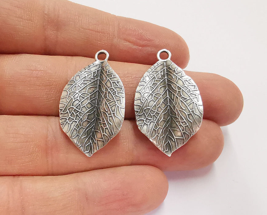 4 Curved  Leaf Charms Antique Silver Plated Charms (35x20mm)  G20652