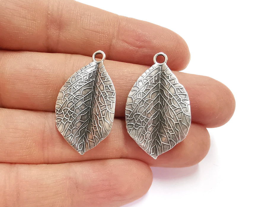 4 Curved  Leaf Charms Antique Silver Plated Charms (35x20mm)  G20652