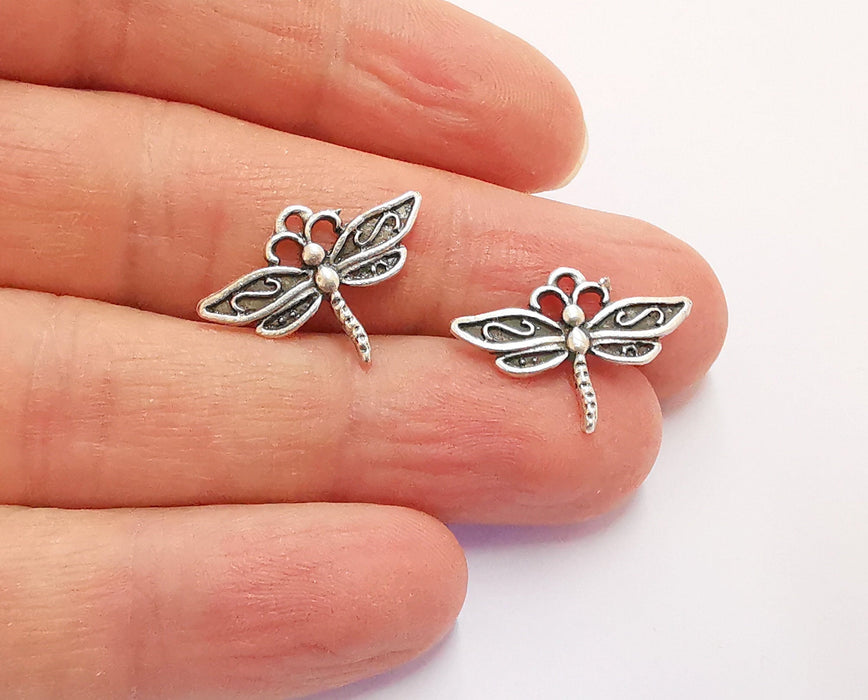 10 Dragonfly Charms Antique Silver Plated Charm (15x22mm) G20653