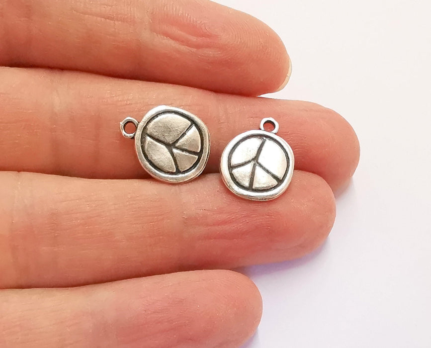 10 Peace Charms Antique Silver Plated Charms (16x13mm)  G20672