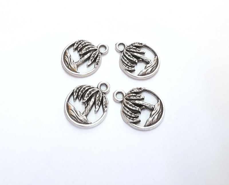6 Palm Charms Antique Silver Plated Charms (19x15mm)  G20673