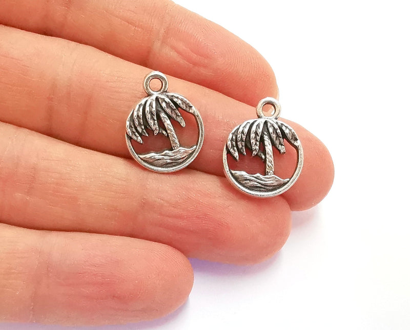6 Palm Charms Antique Silver Plated Charms (19x15mm)  G20673