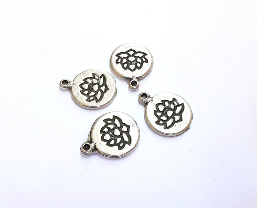 4 Lotus Charms Flower Charms Double Sided Antique Silver Plated Charms (19x15mm)  G20675