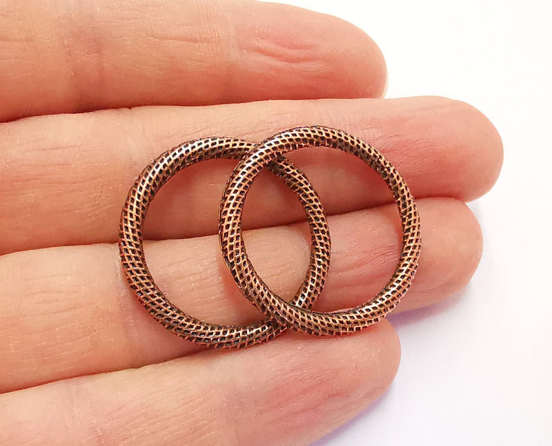 4 Textured Circle Antique Copper Plated Findings (29mm) G20679
