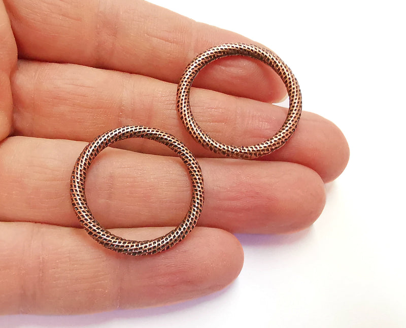 4 Textured Circle Antique Copper Plated Findings (29mm) G20679