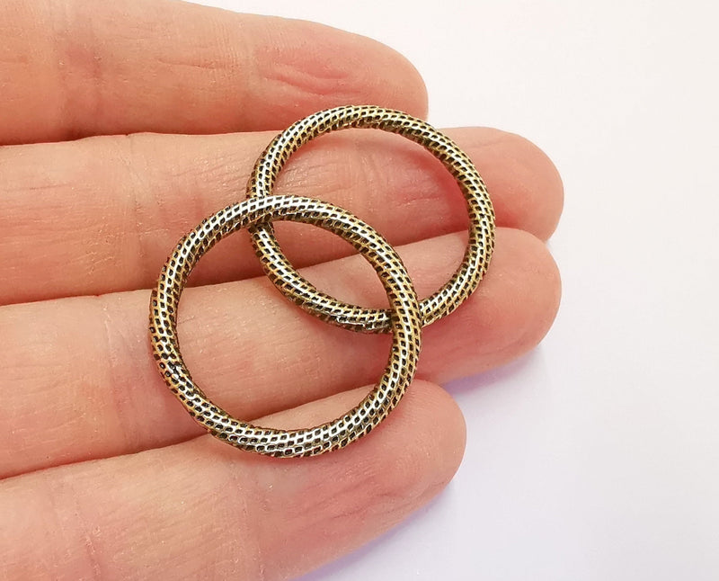 4 Textured Circle Antique Bronze Plated Findings (29mm) G20686