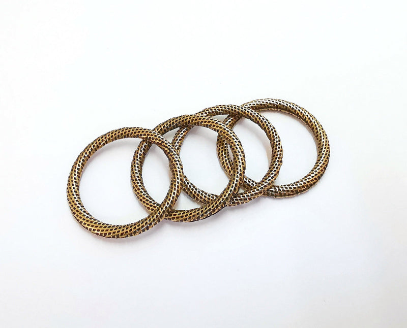 4 Textured Circle Antique Bronze Plated Findings (29mm) G20686