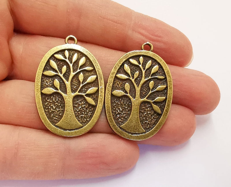 2 Tree Charms Antique Bronze Plated Charms (38x25mm)  G20689