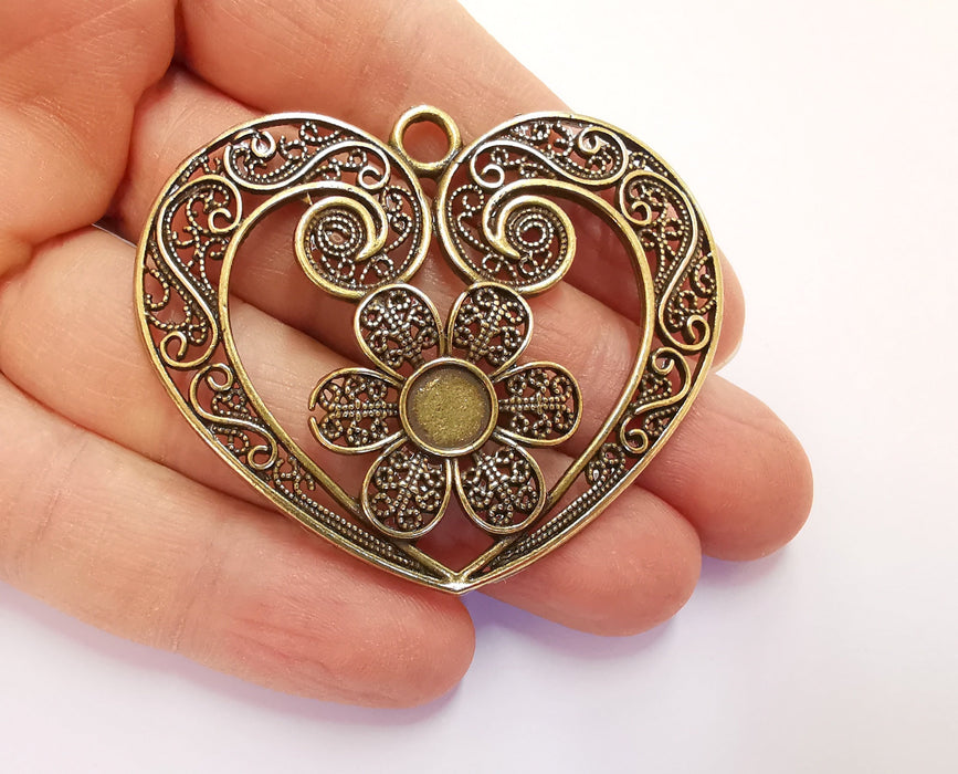 Heart Flower Pendant Antique Bronze Plated Pendant (50x60mm)  G20695