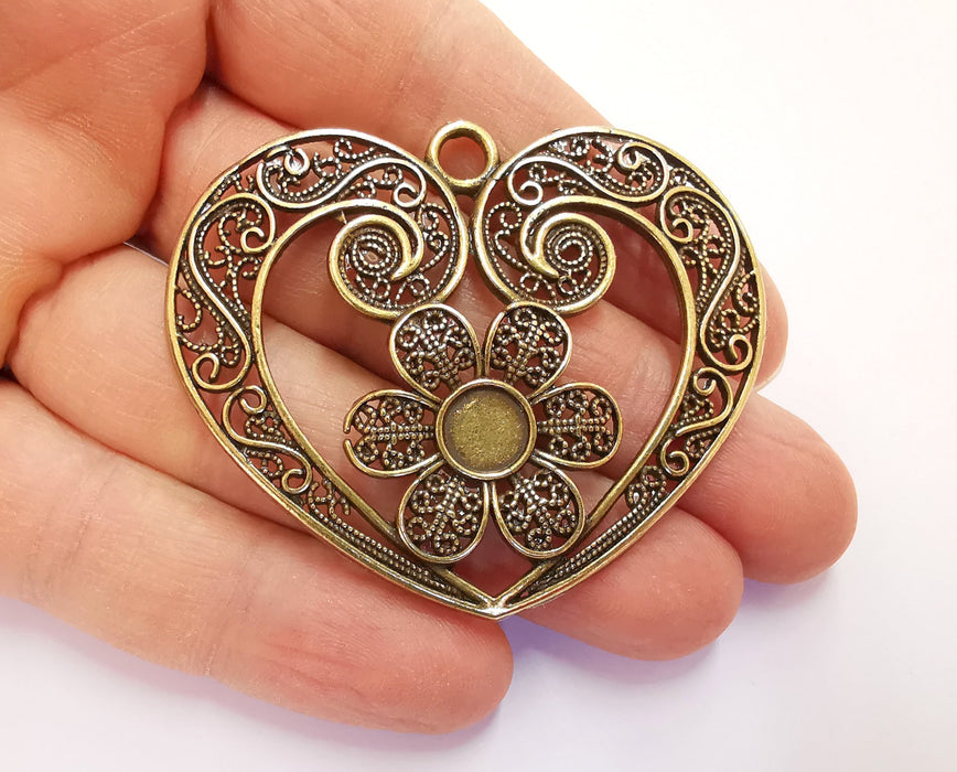 Heart Flower Pendant Antique Bronze Plated Pendant (50x60mm)  G20695