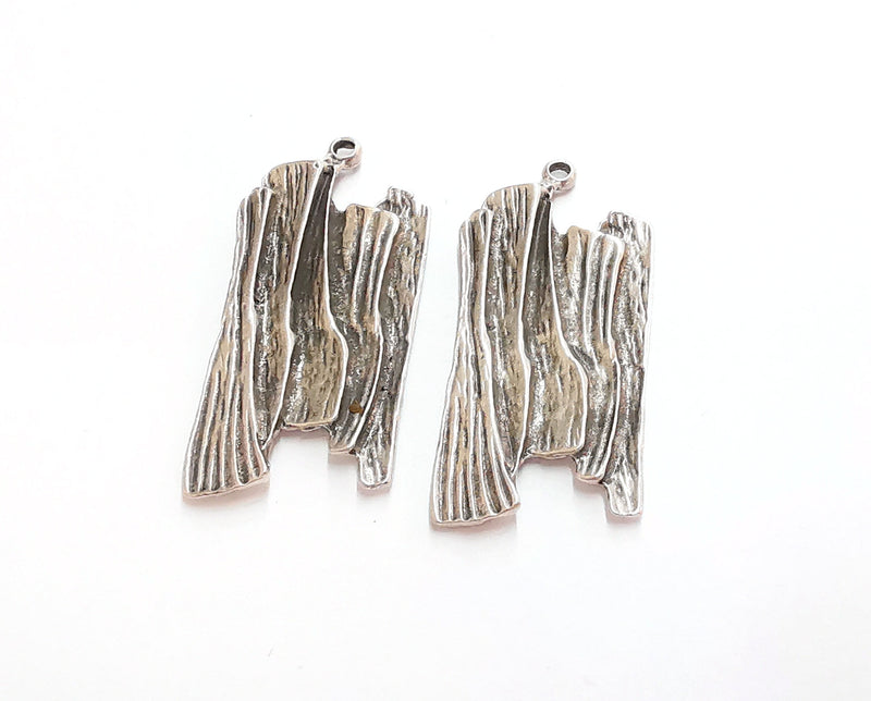 2 Bark Charms Antique Silver Plated Charms (39x19mm)  G21006