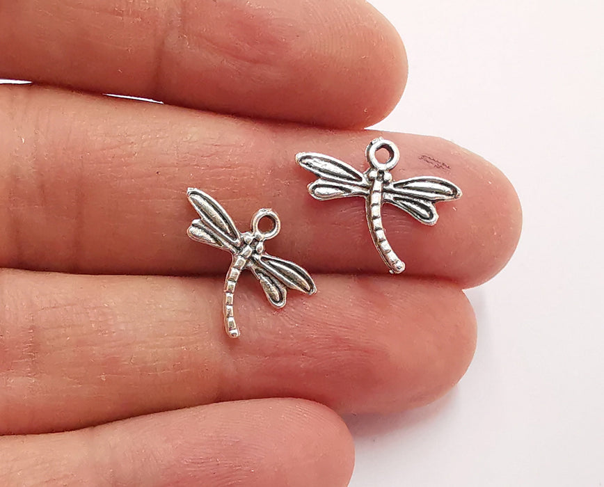 10 Dragonfly Charms Antique Silver Plated Charm (18x14mm) G21008