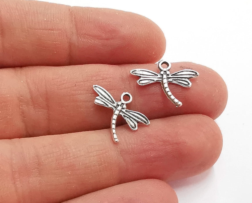 10 Dragonfly Charms Antique Silver Plated Charm (18x14mm) G21008