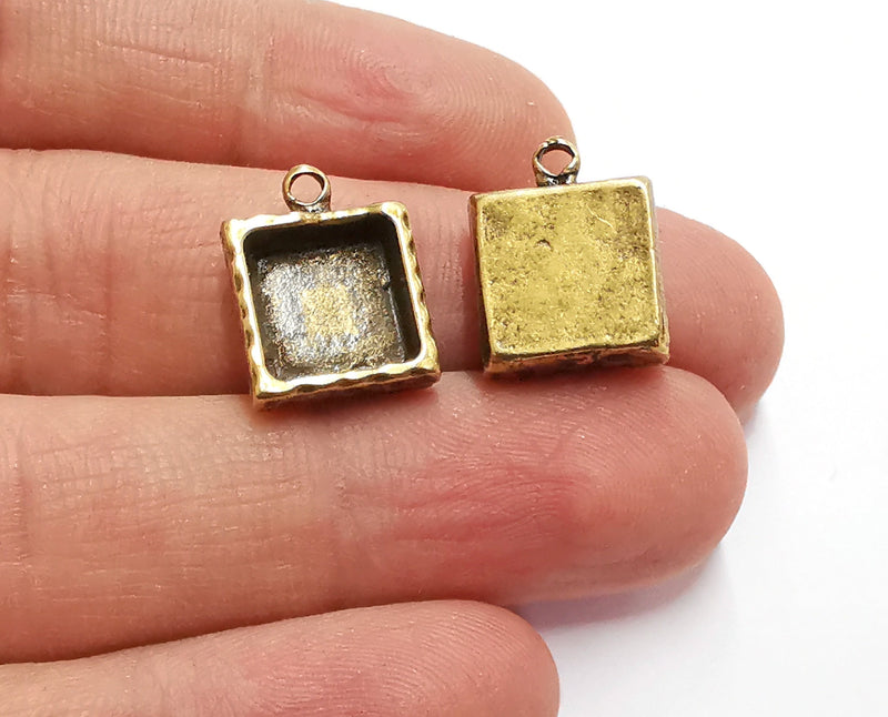 4 Charms Blank Bezel Resin Bezel Mosaic Mountings Antique Bronze Plated Charms Cabochons Blank (17x13mm)( 10 mm Bezel Inner Size)  G21020