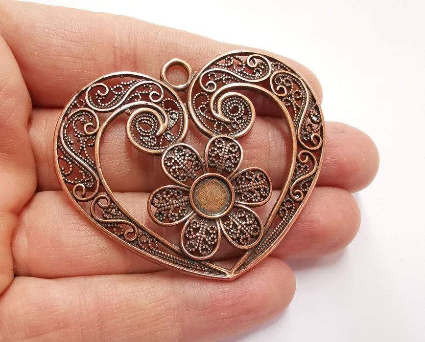 Heart Flower Pendant Antique Copper Plated Pendant (60x50mm)  G21027