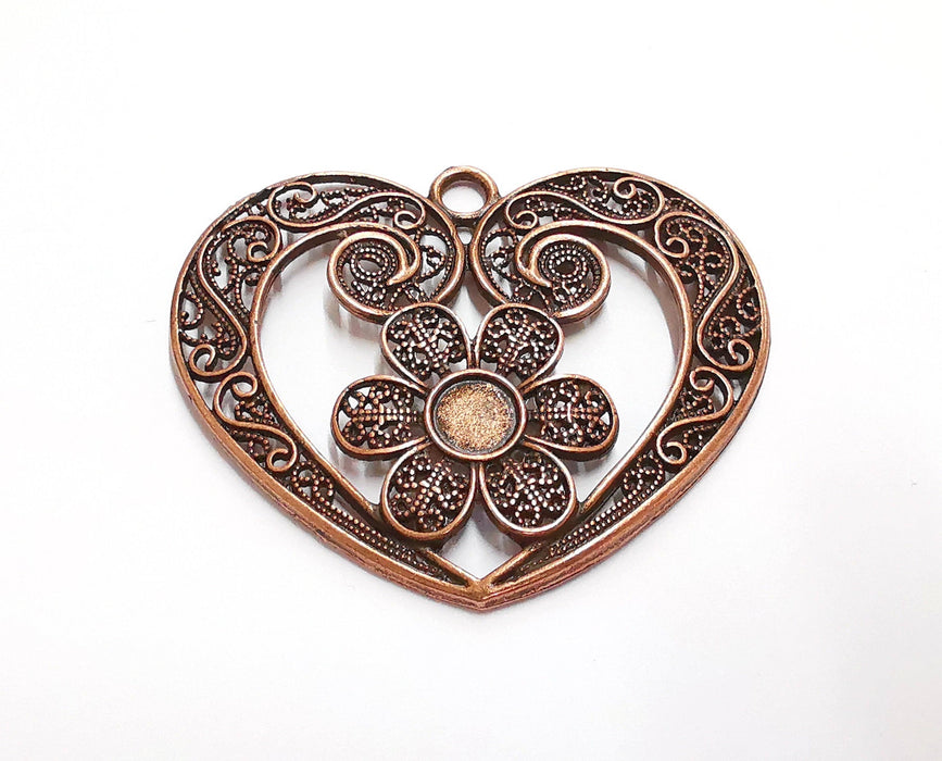 Heart Flower Pendant Antique Copper Plated Pendant (60x50mm)  G21027