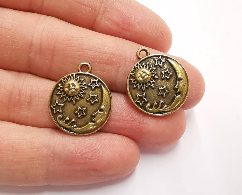 4 Moon Stars Sun Charms Antique Bronze Plated Charms (22x19mm) G21034