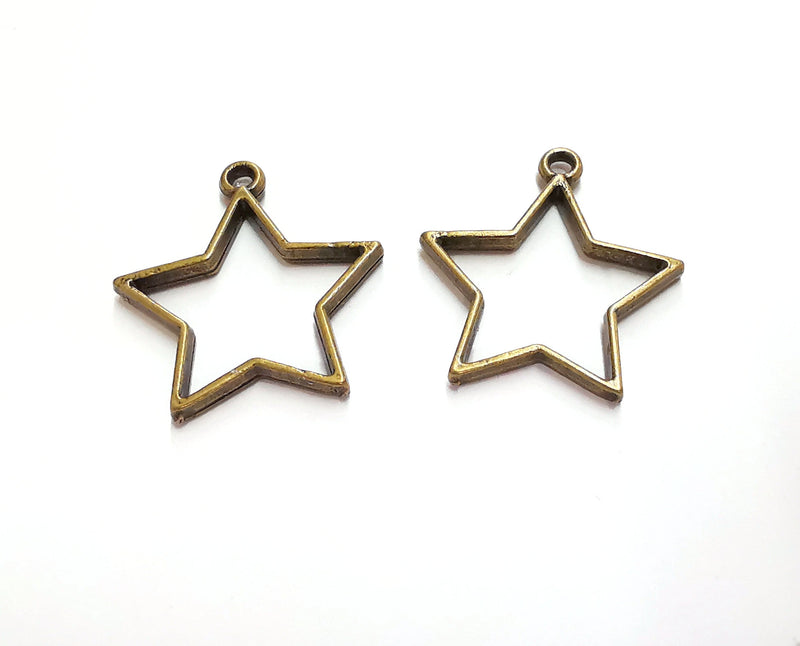 4 Star Bezel Charms Antique Bronze Plated Charms (33x31mm) G21036